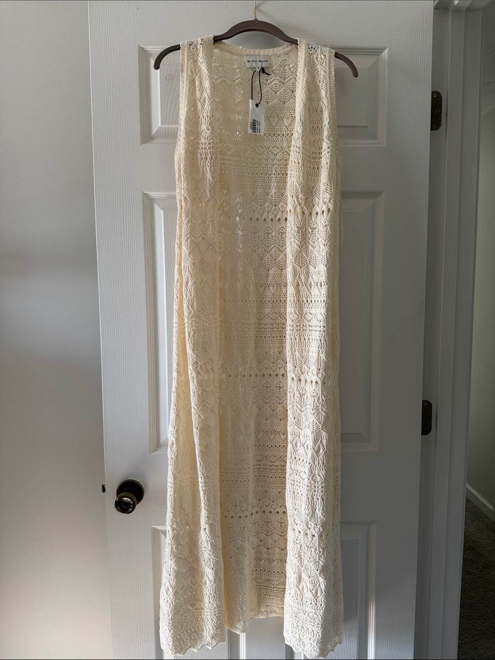 NWT Miou Muse Allison Cardi Long Vest - Cream